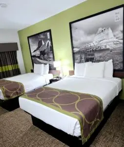 Two queen bed room at Forest City Inn in Forest City Iowa