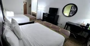 Two queen guest room at Forest City Inn in Forest City Iowa